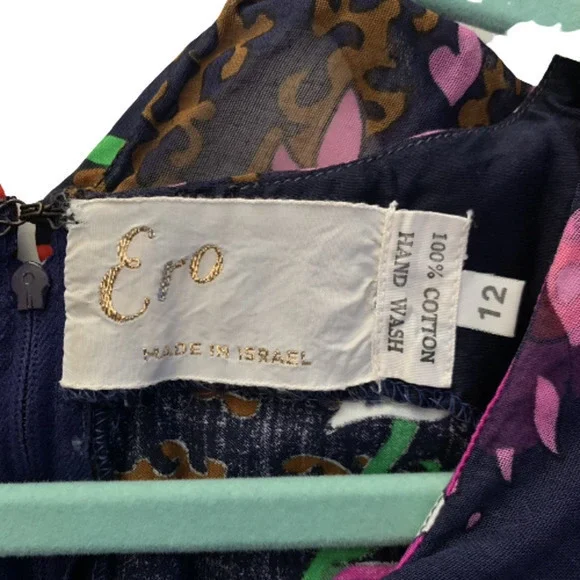 ERO Vintage Navy Blue Multi-Color Floral‎ Print Cotton Maxi Dress - Picture 12 of 13